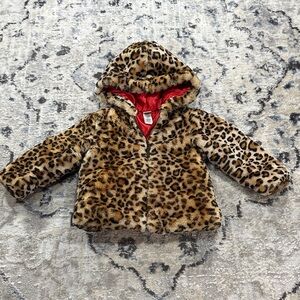 Toddler Girls Faux Fur Leopard Print Hooded Winter Jacket Coat 24M